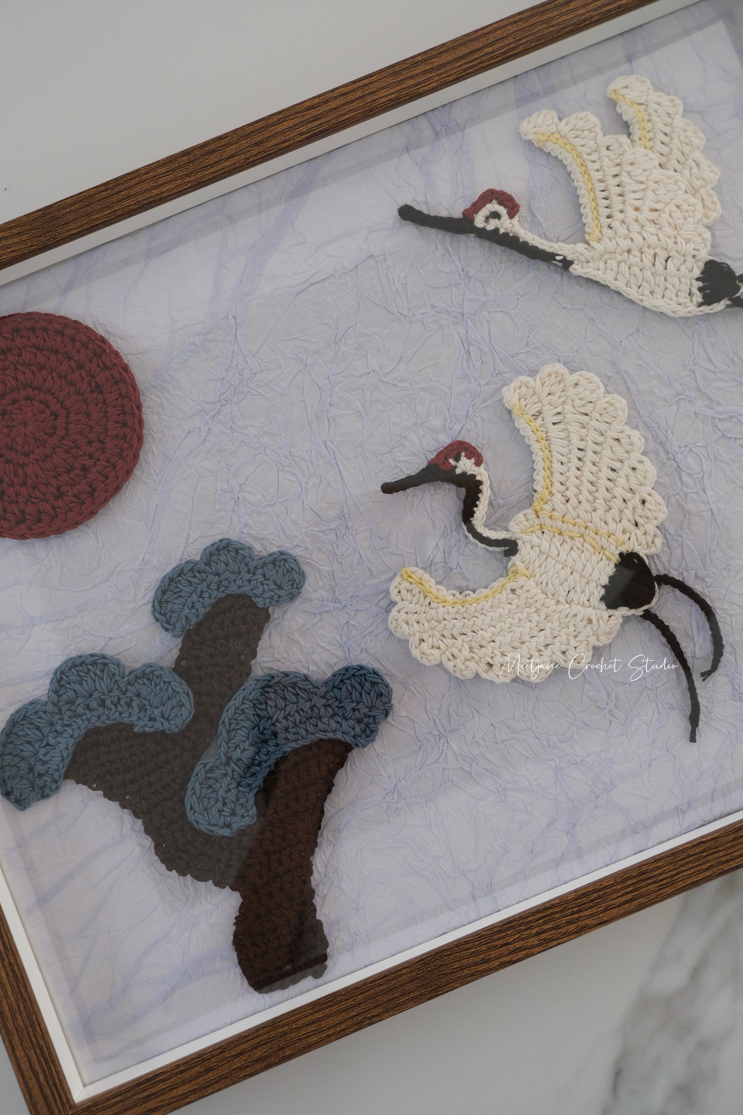 Crochet gift|Gift for Dad/grandpa |Pine and cranes, longevity|MADE TO ORDER