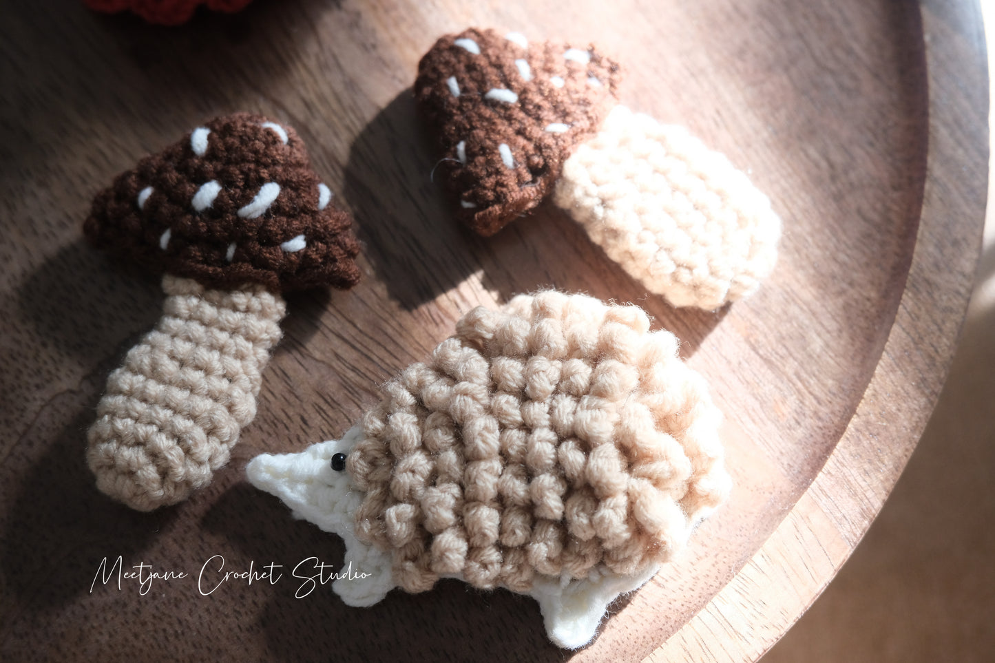 Crochet accessories|Gift for her|Autumn Fairytale Brooch Set|Mushroom,Hedgehog&Maple Leaf|set of 4