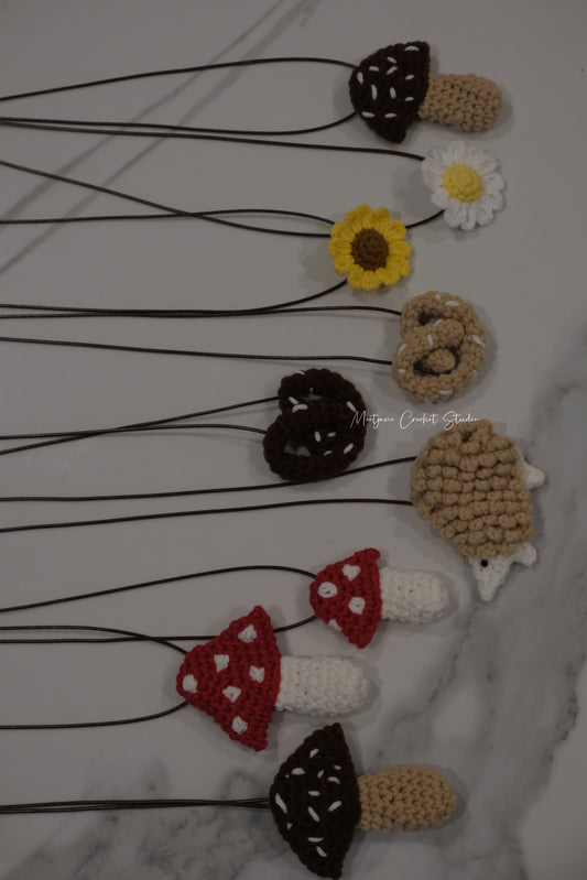 Crochet accessories|Gift for her/him|Gift for kid|Crochet Sweater Necklace|Mushroom, Pretzel, Hedgehog,Daisy & Sunflower
