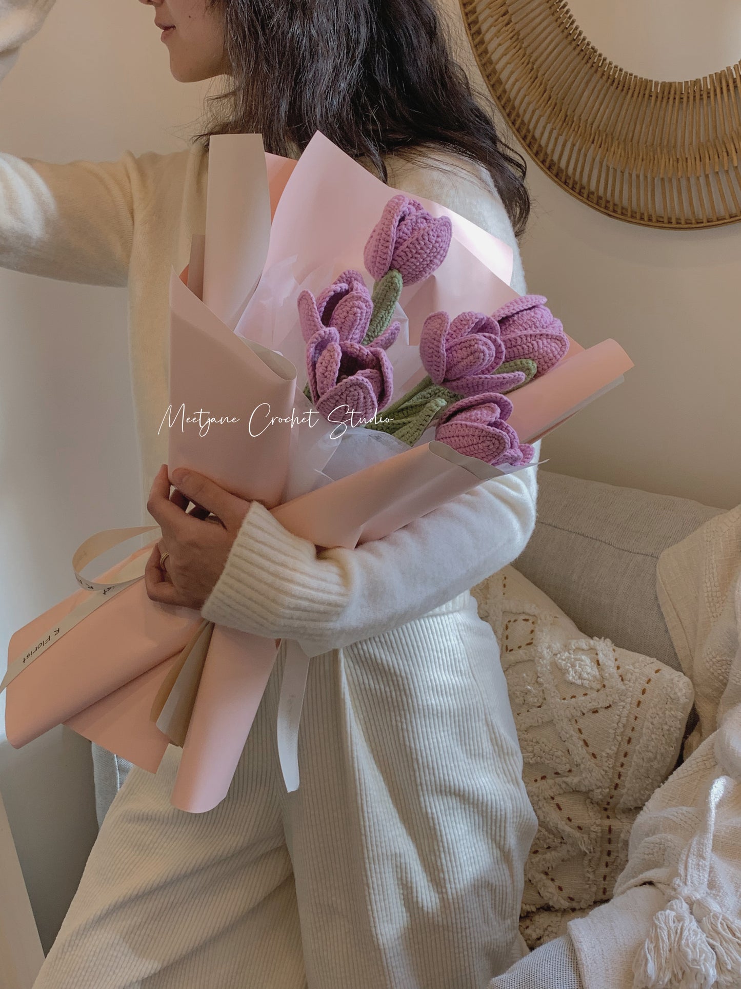 Meetjane bouquet| Melbourne handmade crochet flower |bouquet|white/purple/blue|TULIP|MELBOURNE ONLY