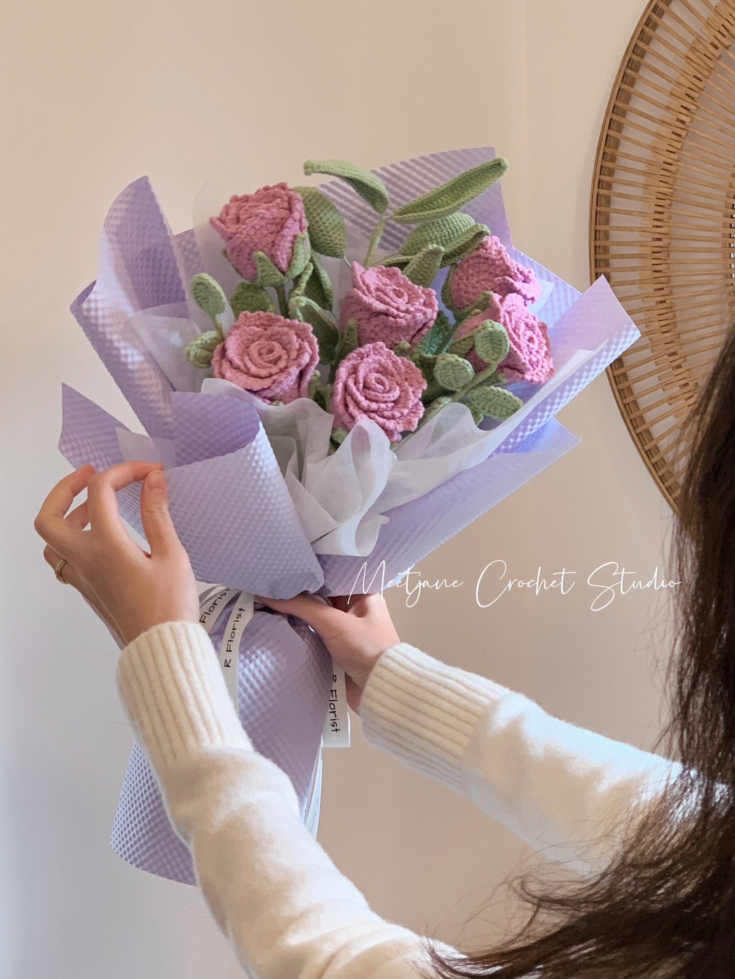 Meetjane bouquet| Melbourne handmade crochet flower |bouquet|rose|blue/pink|MELBOURNE ONLY