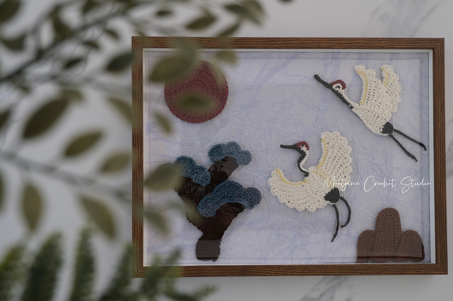 Crochet gift|Gift for Dad/grandpa |Pine and cranes, longevity|MADE TO ORDER