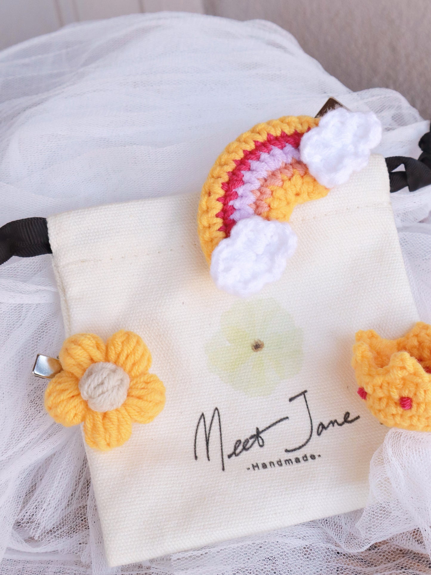 Crochet Accessories|Melbourne | Hair clips|CROWN+FLOWER+RAINBOW|gift set