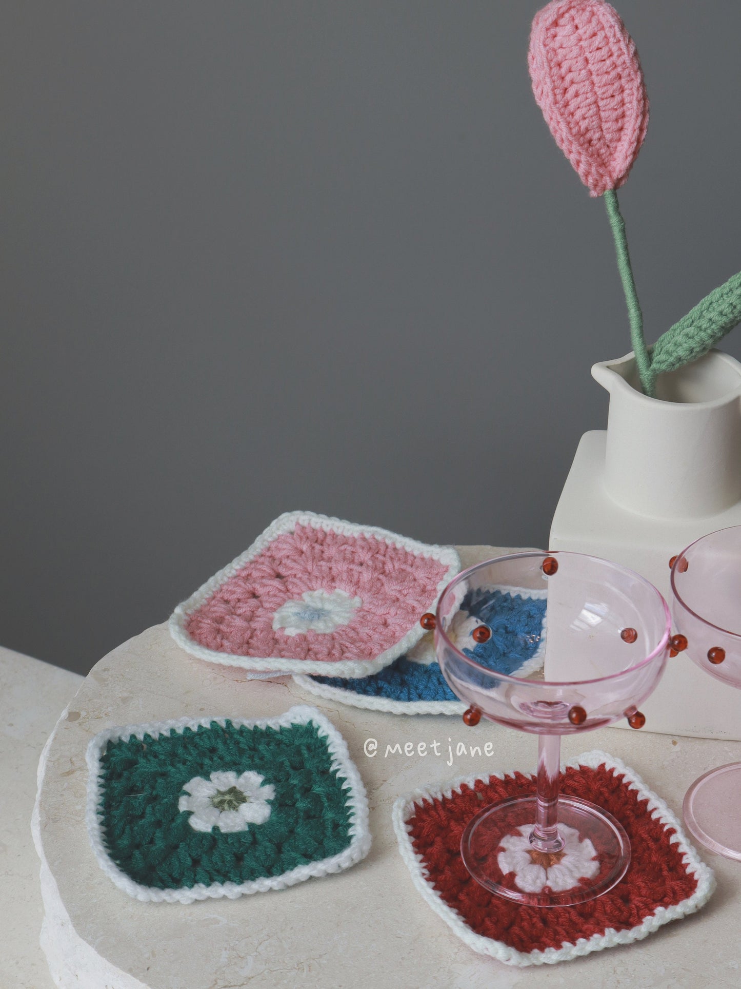 hand crocheted granny square coasters|granny square coasters|vintage coasters|gifts