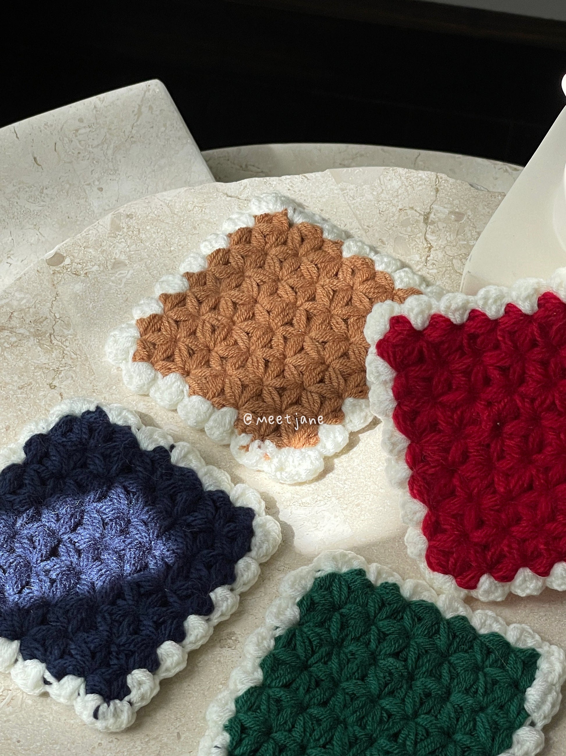 Hand Crocheted freesia coasters|vintage colours coasters|vintage crocheted coasters|freesia pattern
